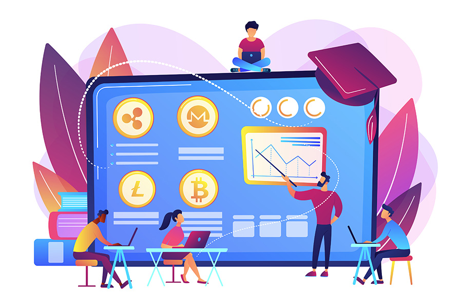 Cryptocurrency trading courses concept vector illustration