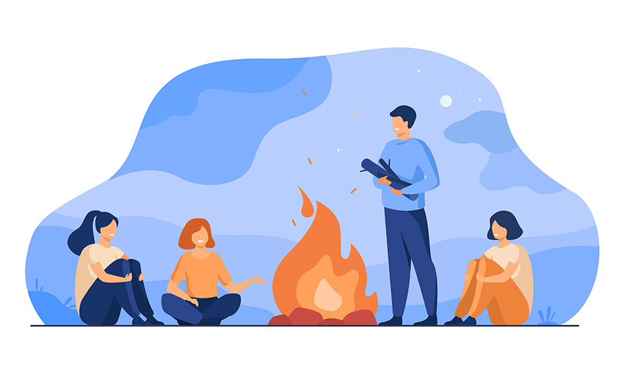 Campfire, camping, story telling concept